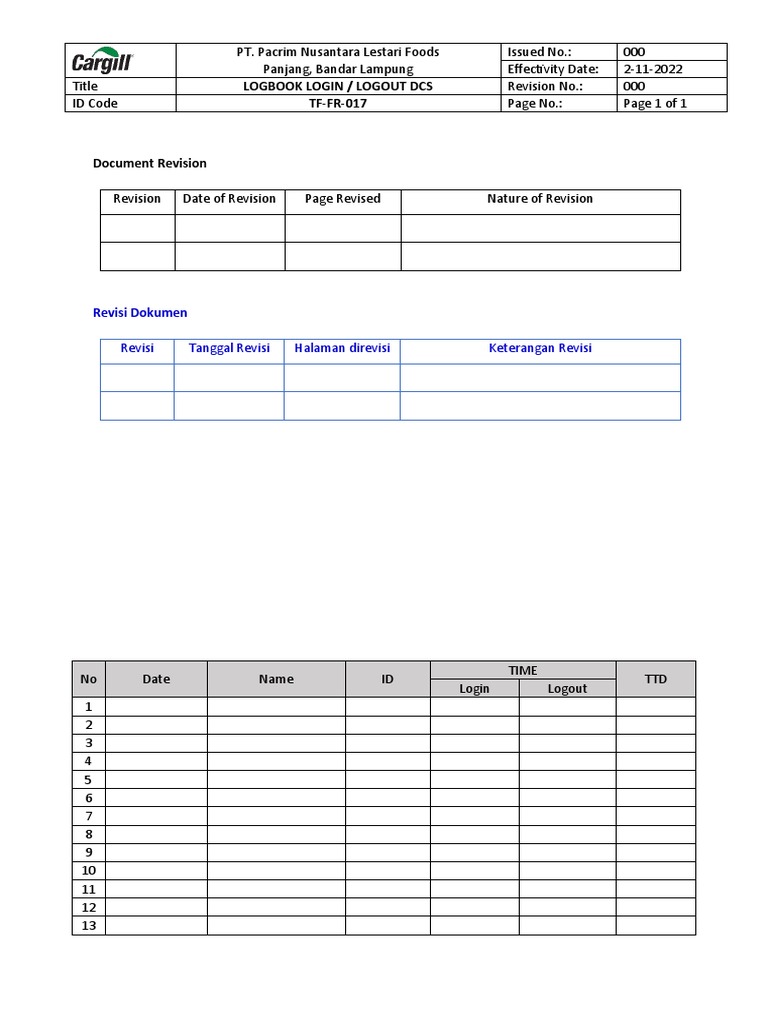Logbook Login & Logout Dcs PDF