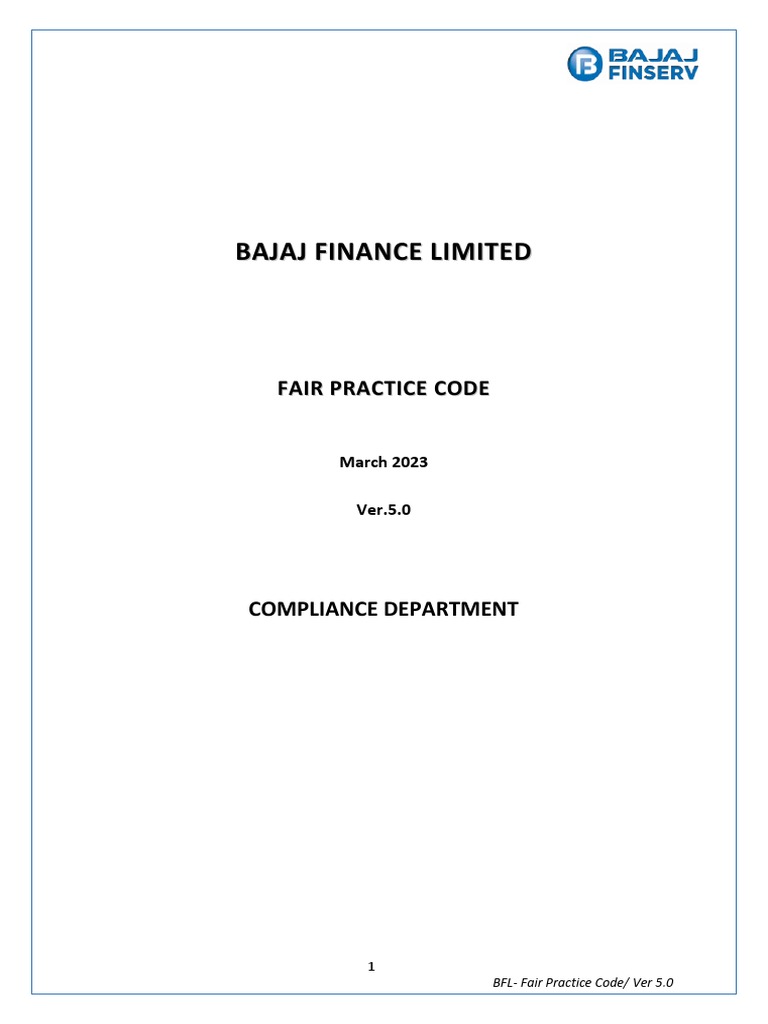 Bajaj Finance Fair Practice Code 2023 | PDF | Loans | Reserve Bank Of India