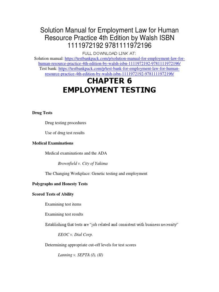 Employment Law For Human Resource Practice 4th Edition Walsh Solutions