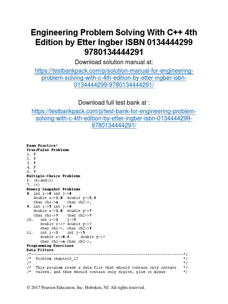 Engineering Problem Solving With C++ 4th Edition Etter Solutions Manual ...