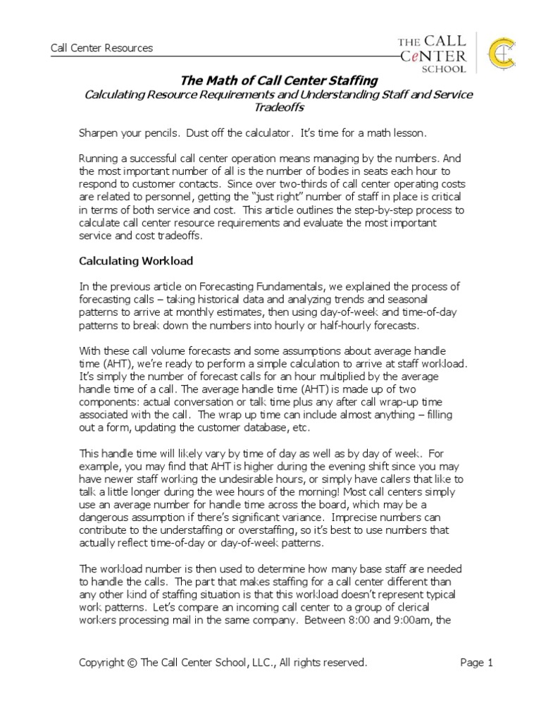 Calculating Call Center Staff | PDF | Call Centre | Workload