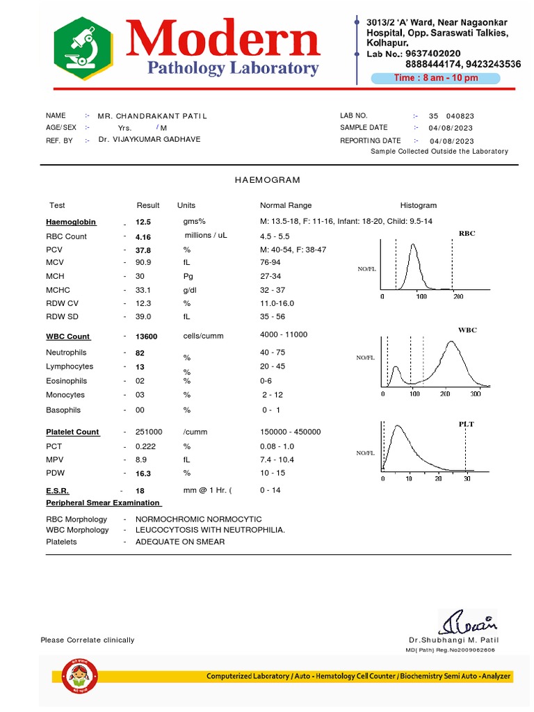 Haemogram Report: Kolhapur Pathology Lab | PDF | White Blood Cell ...