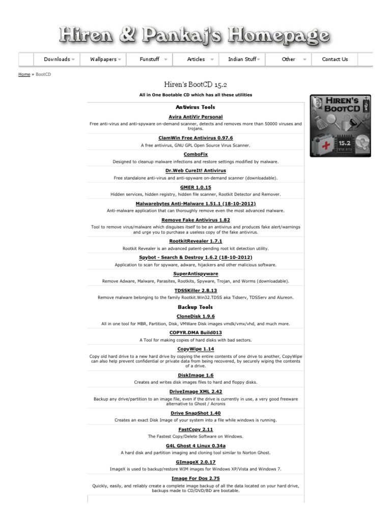 Hiren's BootCD 15.2 - All in One Bootable CD WWW - Hiren.info | PDF