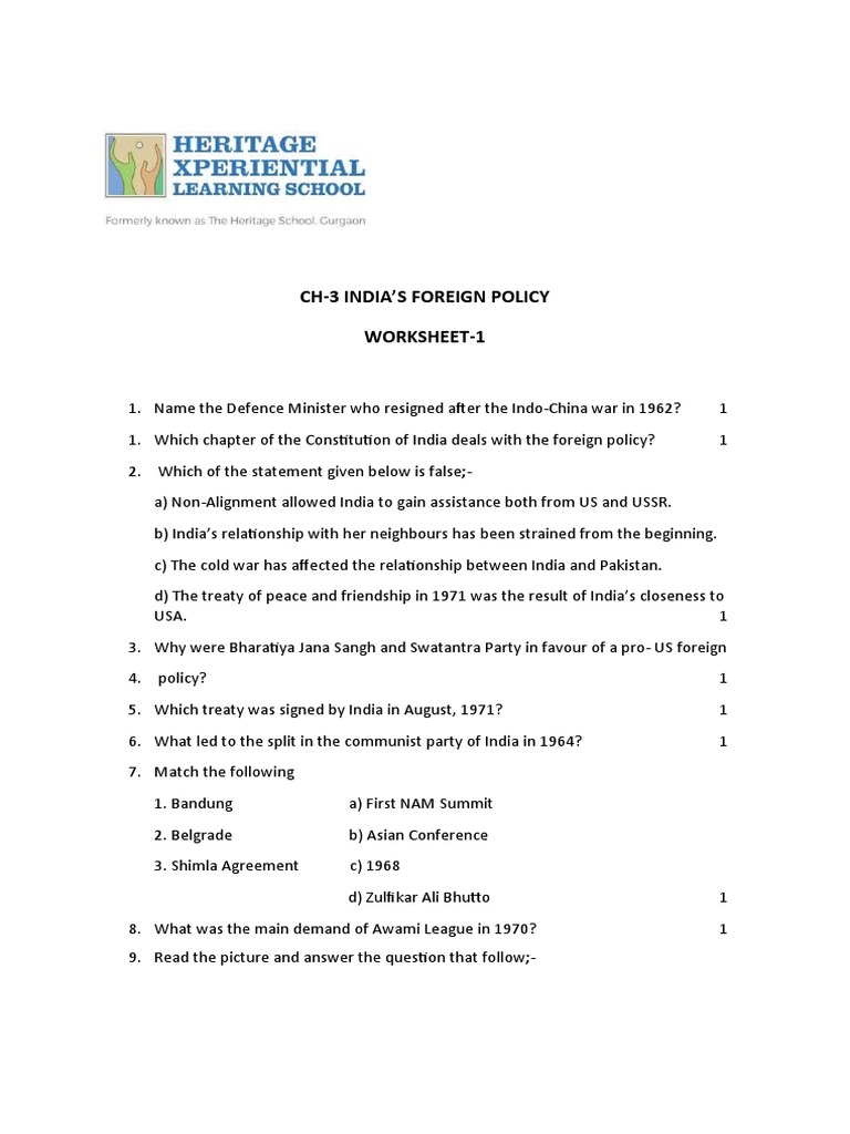 Ch 3 India #39 s Foreign Policy (Worksheet) PDF