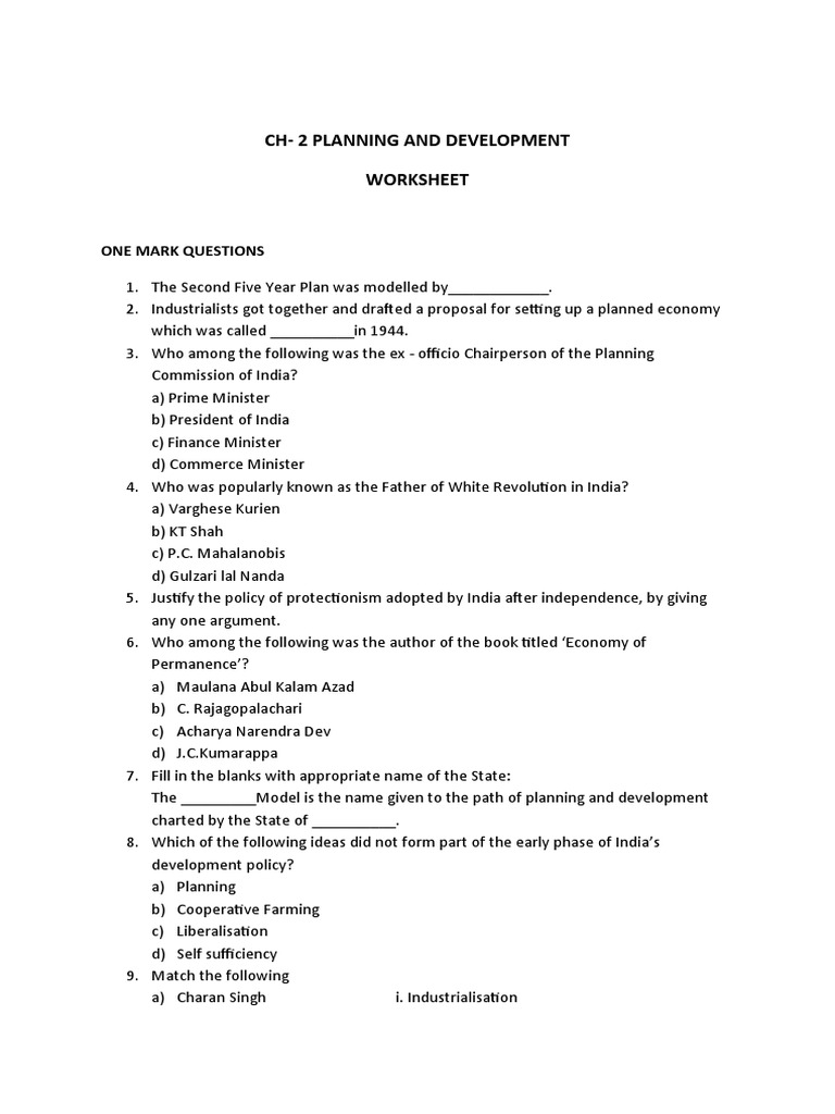 Politics of Planned Development MCQs | PDF | Economies