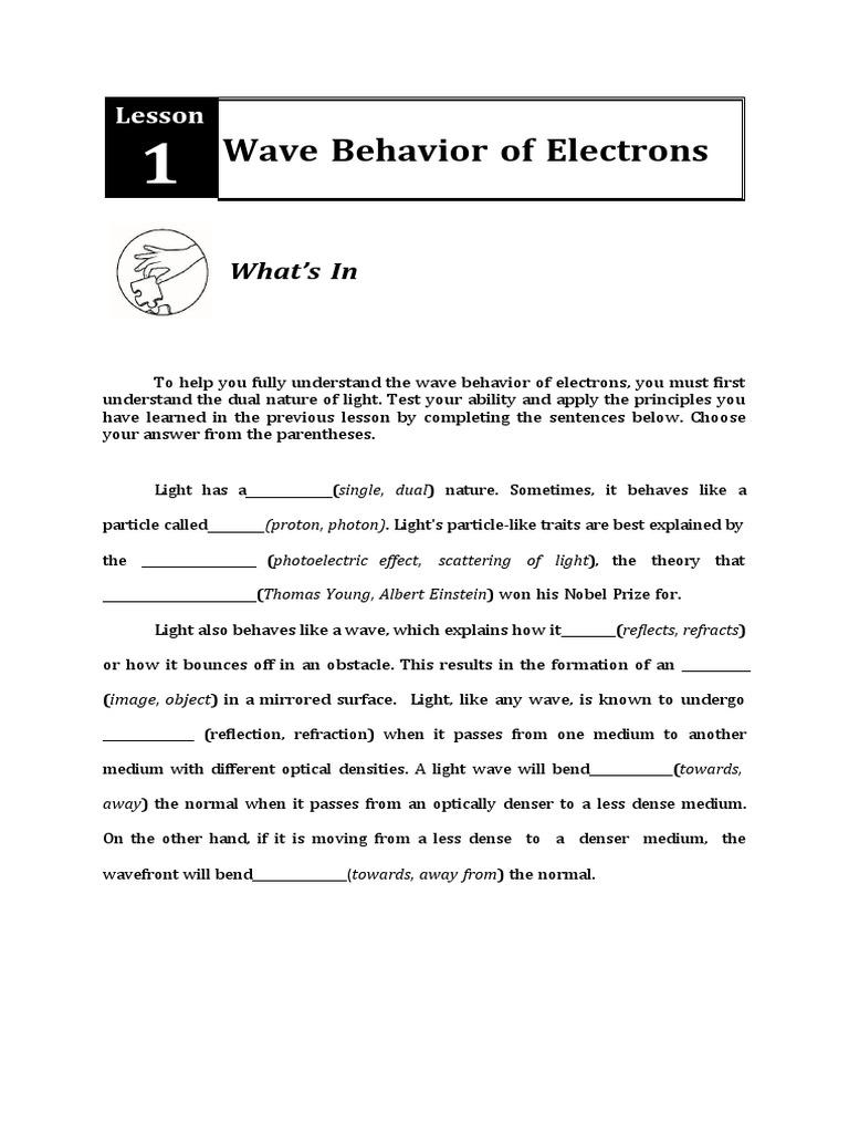 Wave Behavior of Light and Electrons | PDF | Electron | Light