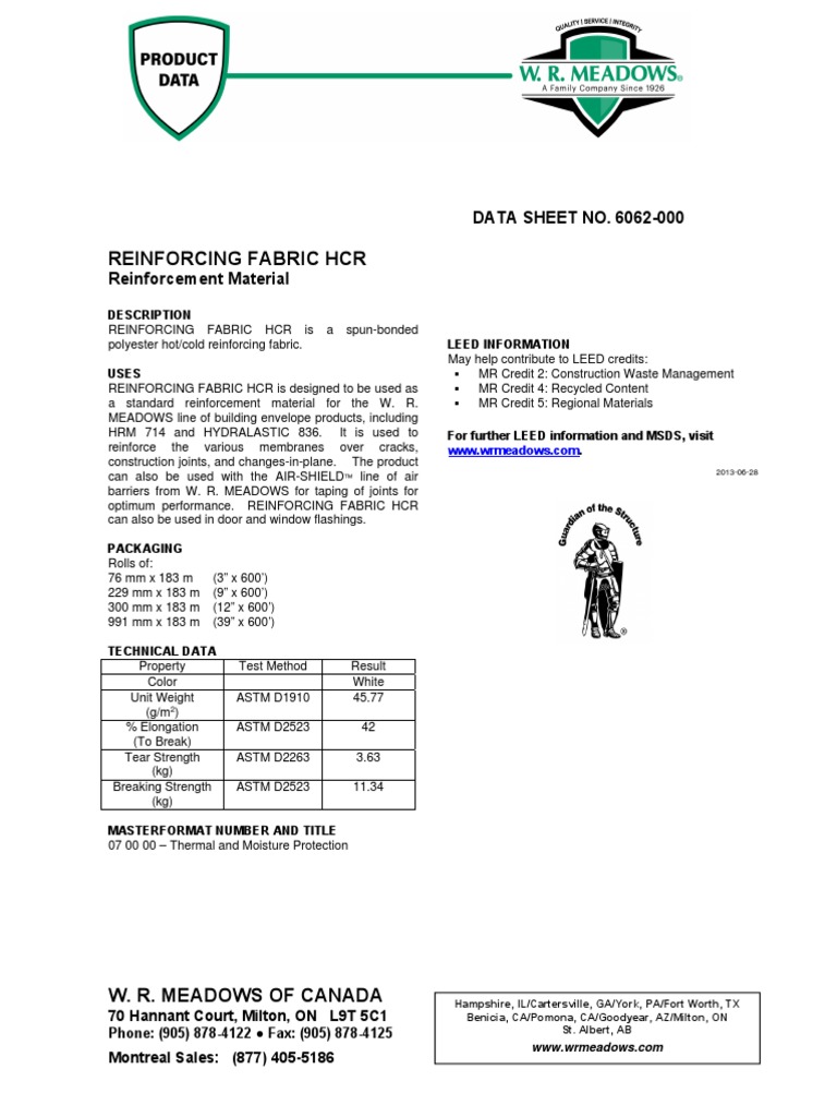 Reinforcing Fabric HCR DATA SHEET NO. 6062000 PDF