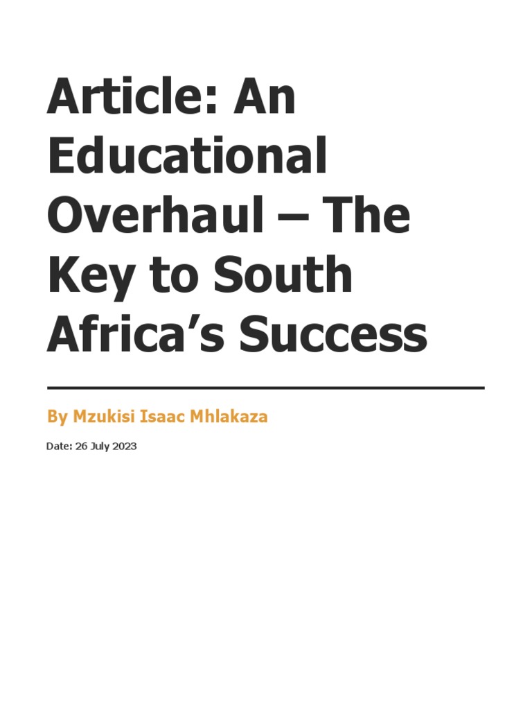 An Educational Overhaul A Must For South Africa PDF Science