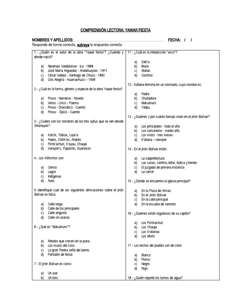 Test control de lectura pdf