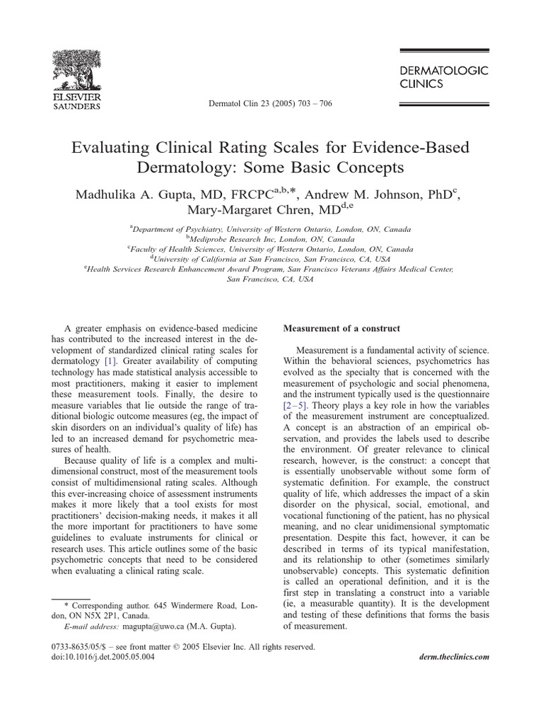 Evaluating Clinical Rating Scales For Evidence Based Derm 2005