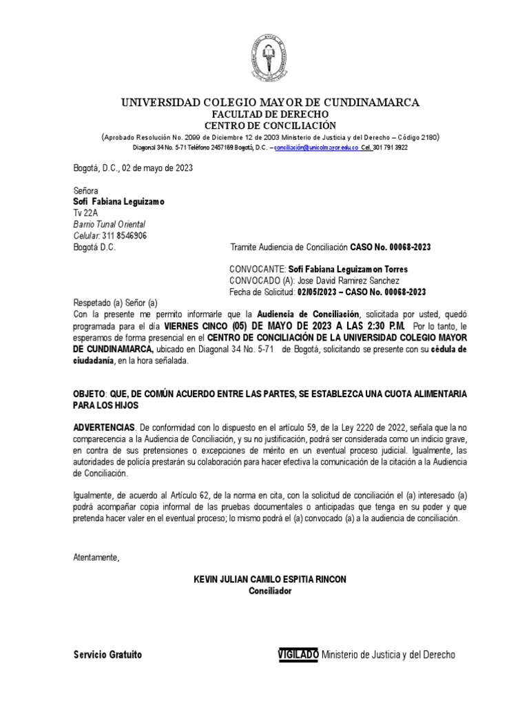 Formato ultima version citaci n audiencia pdf bogot justicia