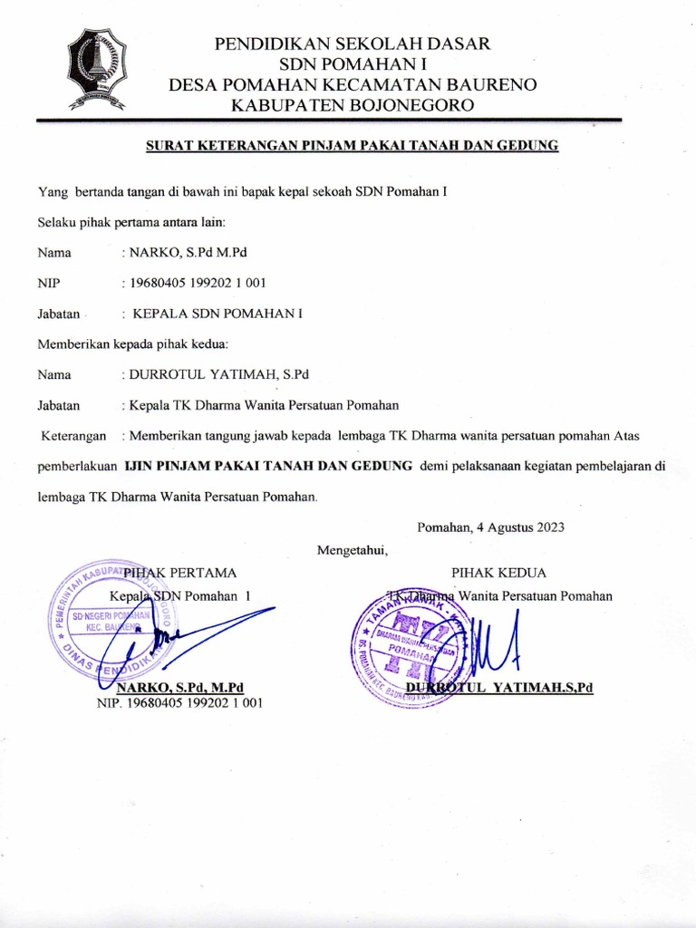 Keterangan Pinjam Pakai Tanah Pdf