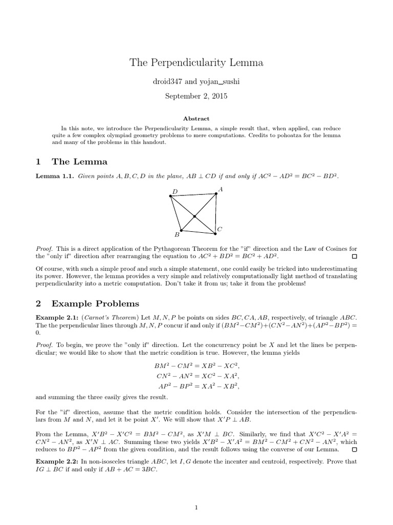 Perpendicularity Lemma in Geometry | PDF
