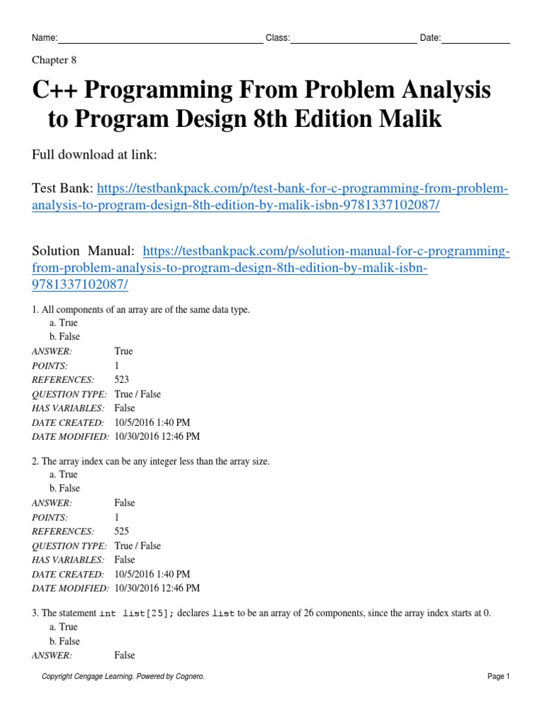 C++ Programming From Problem Analysis to Program Design 8th Edition ...
