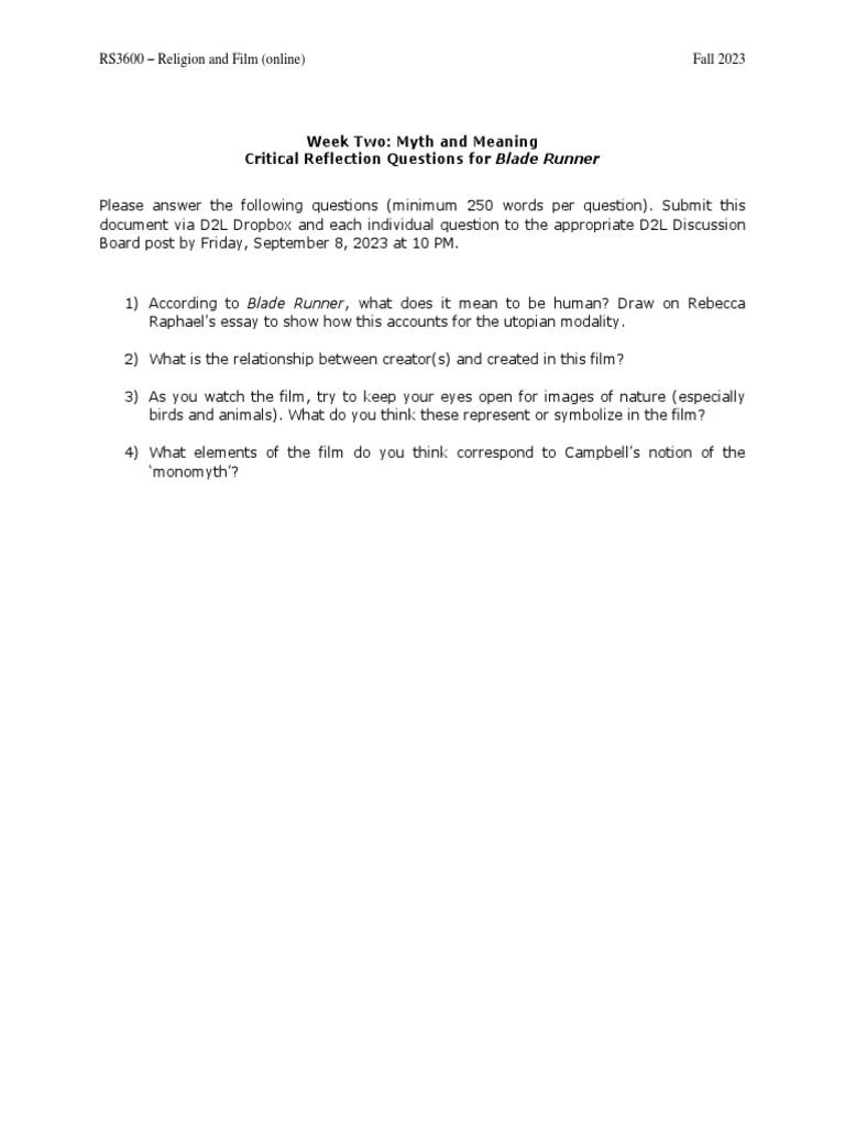 Blade Runner Questions PDF