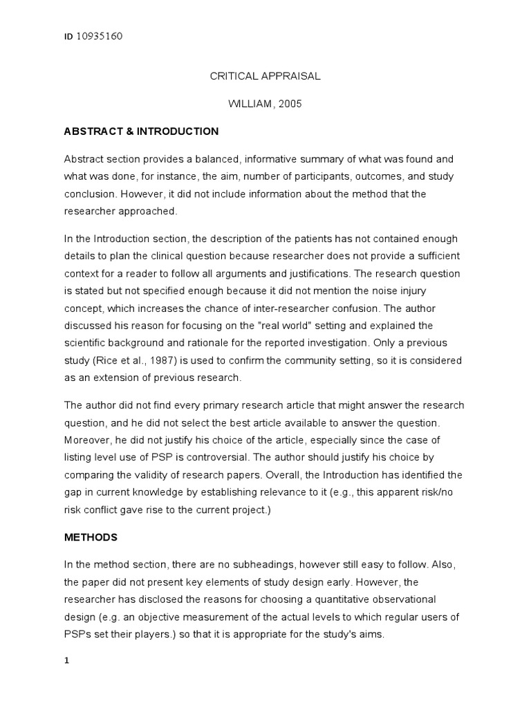Critical Appraisal | PDF
