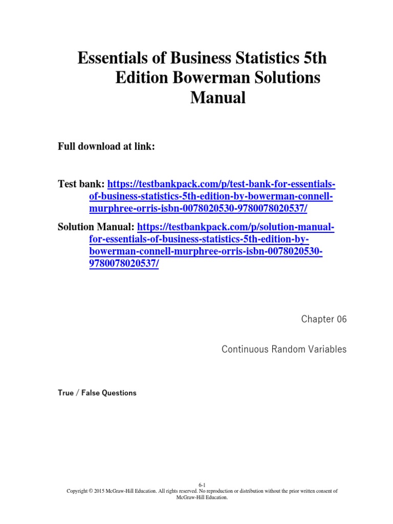 Essentials of Business Statistics 5th Edition Bowerman Test Bank 1 | PDF