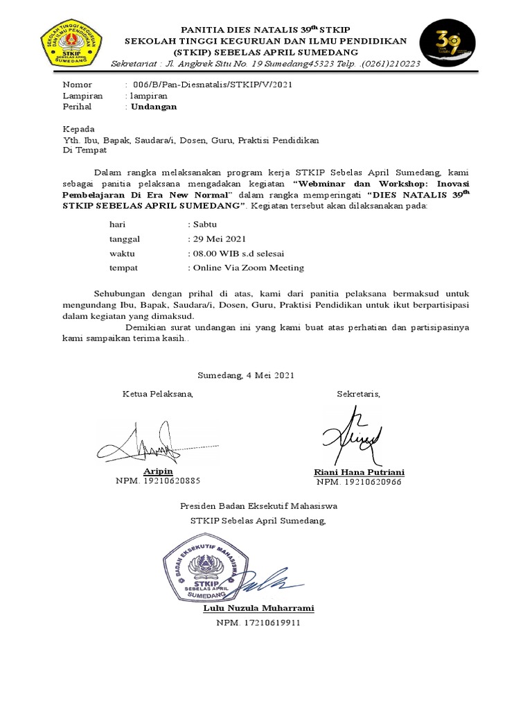 SURAT UNDANGAN Kepala Sekolah ACARA WEBMINAR | PDF