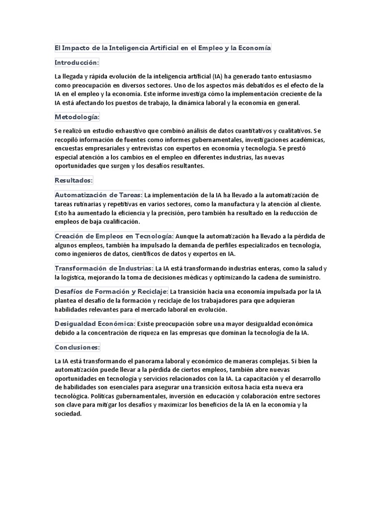 El Impacto de La Inteligencia Artificial en El Empleo y La Economía ...