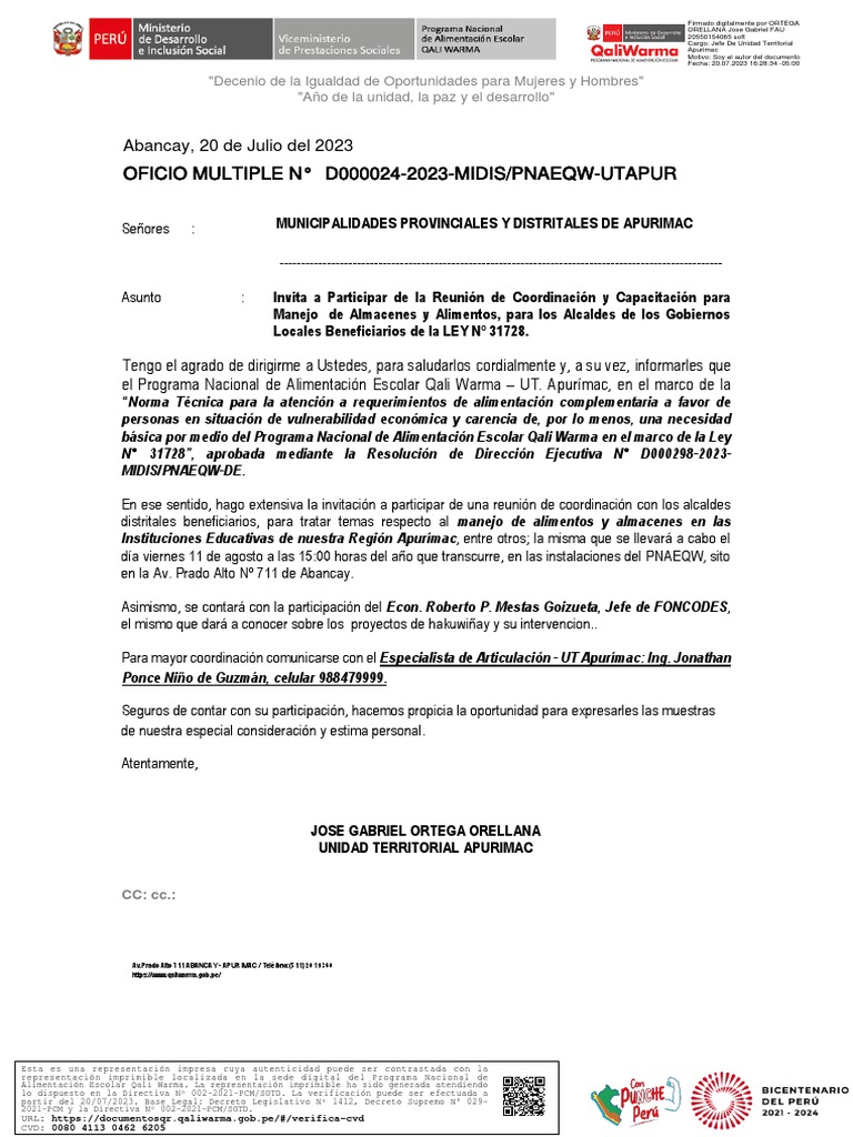 Oficio Multiple-000024-2023-Utapur | PDF