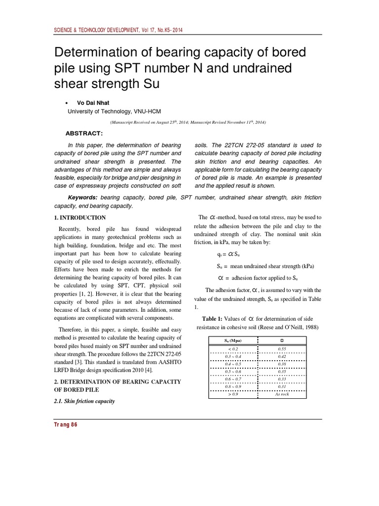 Bored Pile Bearing Capacity Calculation | PDF | Deep Foundation | Soil ...