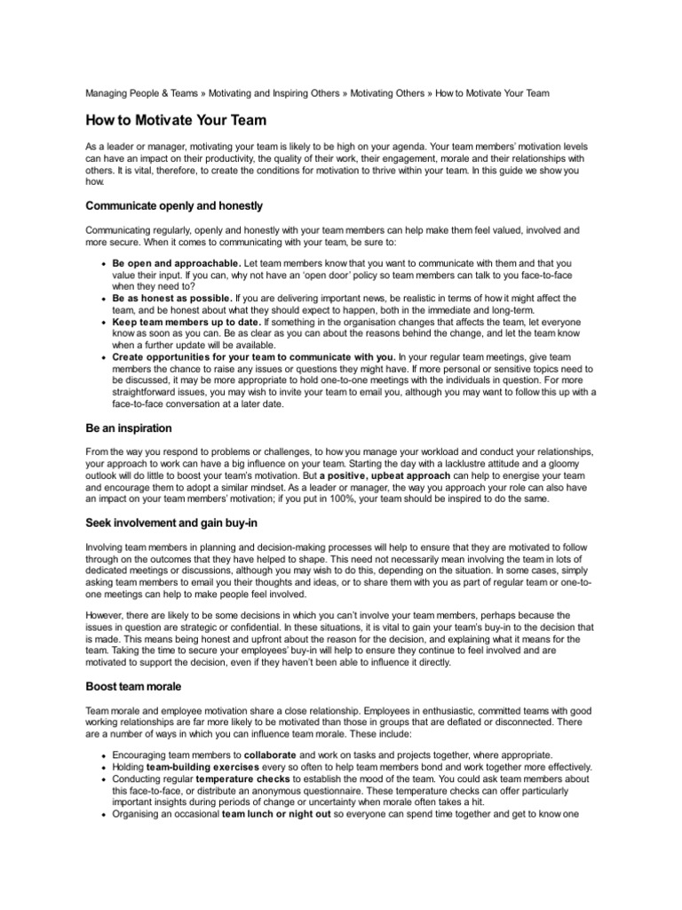 Effective Team Motivation Strategies | PDF | Motivation | Motivational