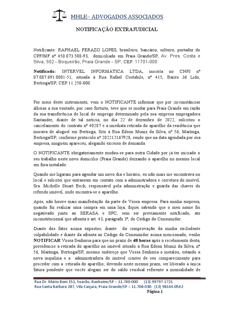Notificação Extrajudicial de Cancelamento | PDF | Direito