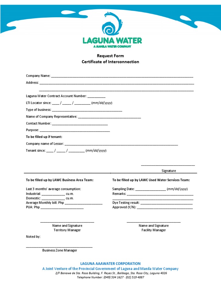 Certificate of Interconnection Request Form | PDF