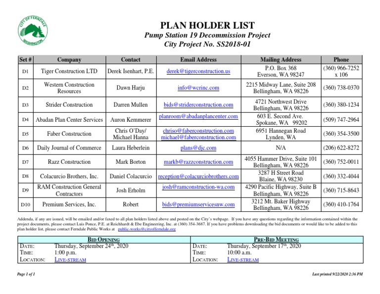 Construction Bid Contacts List | PDF