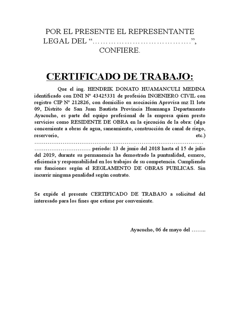 Modelo de Certificado de Constancia. | PDF