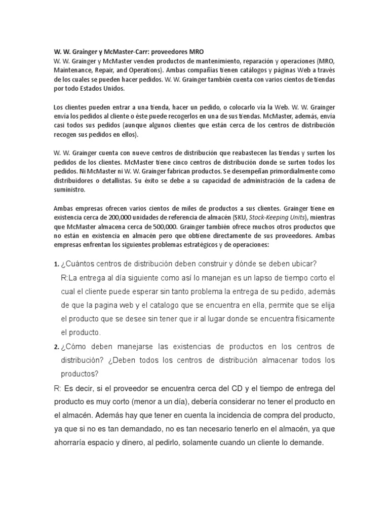 W. W. Grainger y McMaster-Carr Proveedores MRO | PDF | Inventario | Almacén