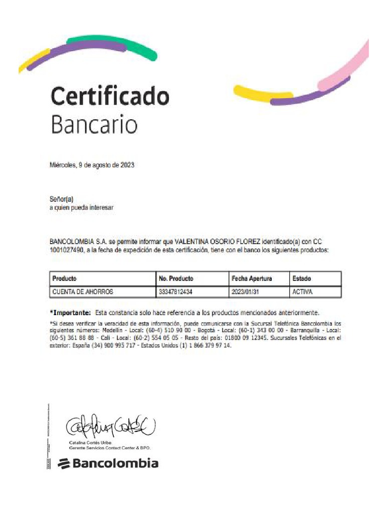 Certificado Bancario Pdf