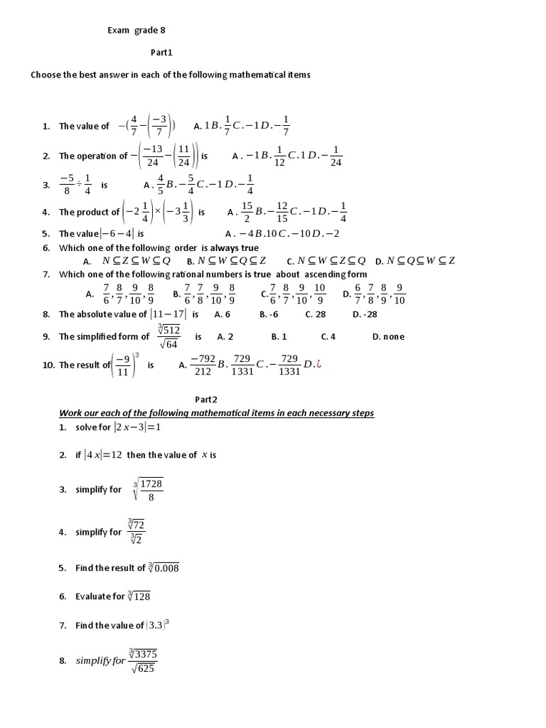 Exam Grade 8 Pdf