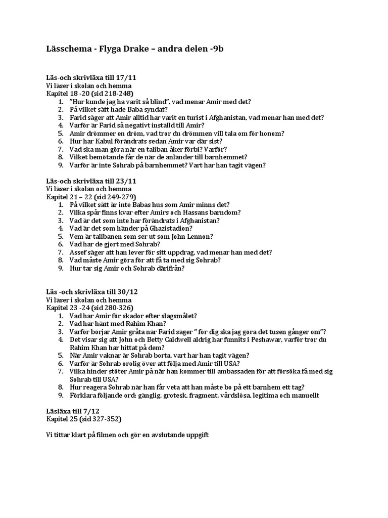 Lässchema Flyga Drake II PDF