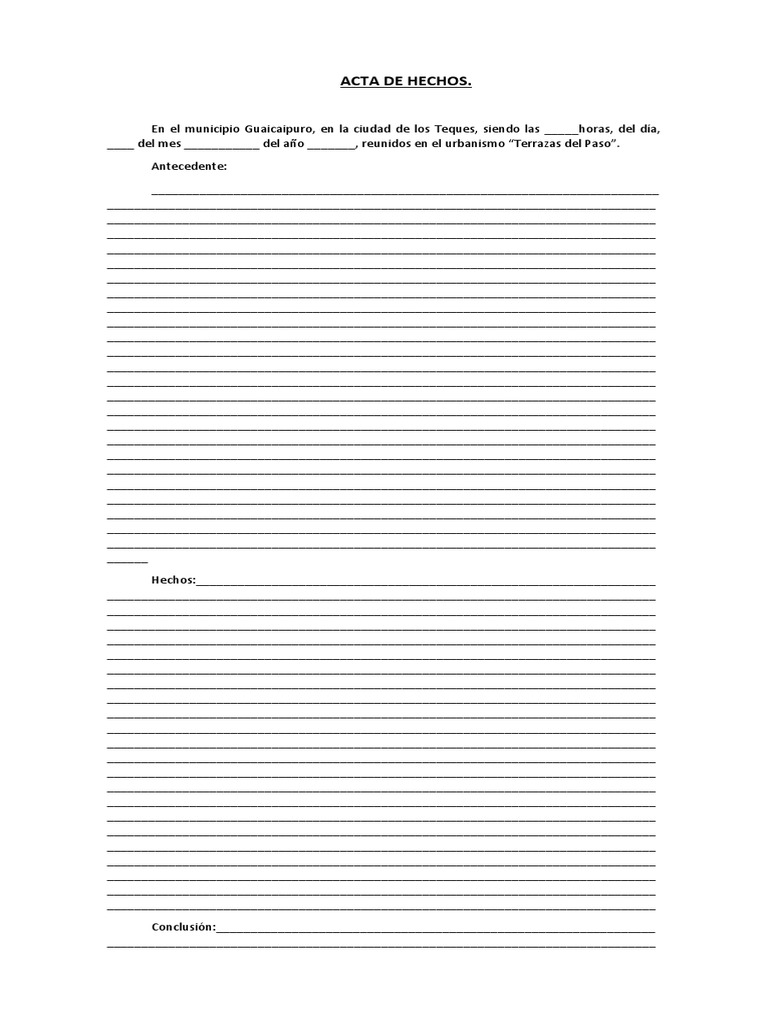 Formato De Acta De Hechos Machoteformato De Acta Definition