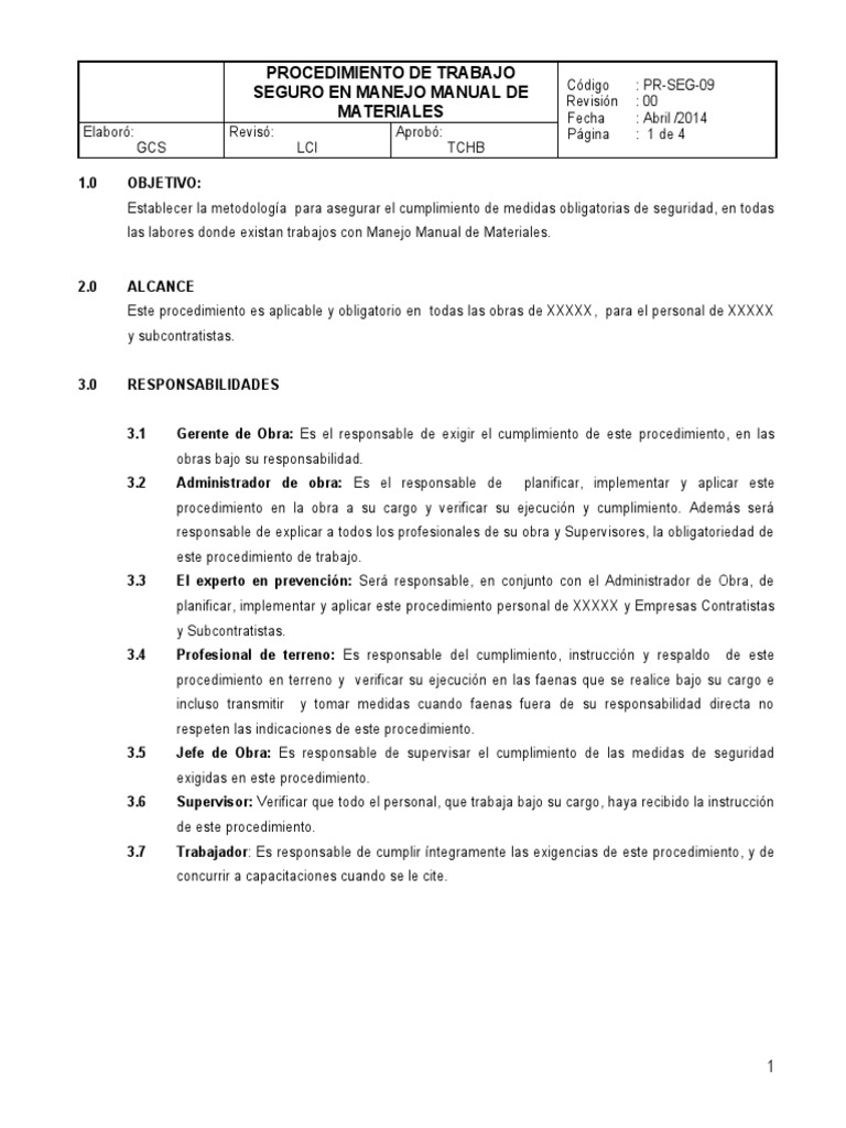 PR-SEG-09 EN MANEJO MANUAL DE MATERIALES ACTUALIZADO | PDF