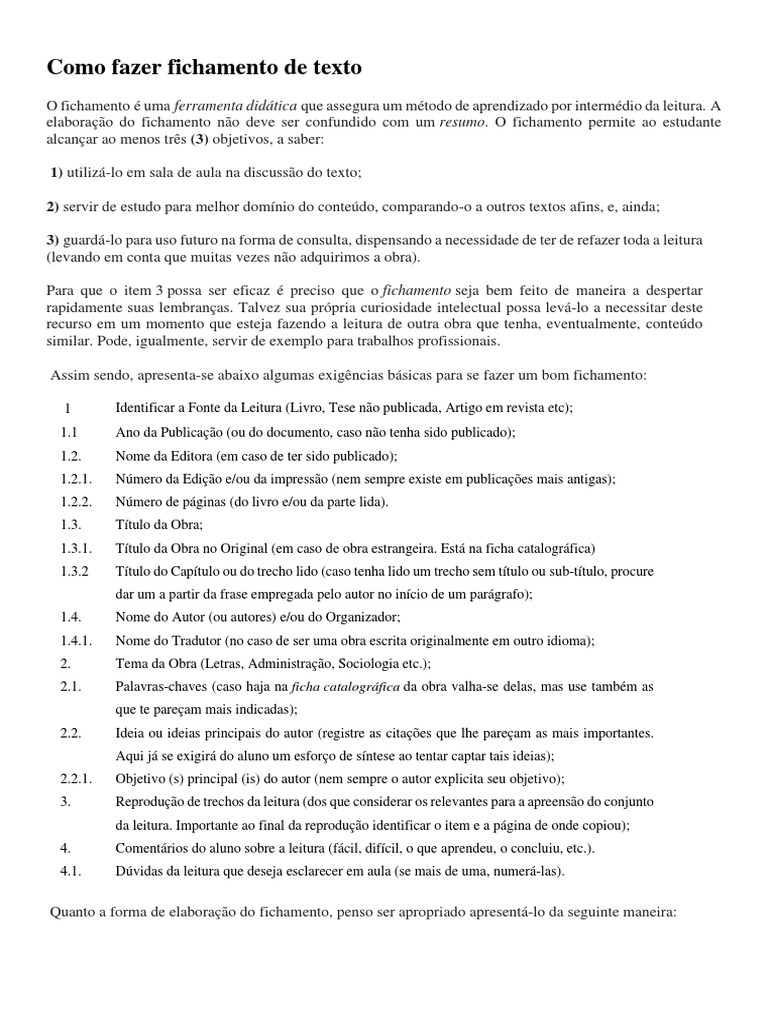 Como Elaborar um Fichamento de Texto | PDF | Livros | Abstract (resumo)