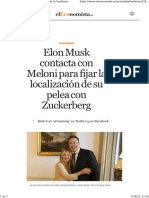 Elon Musk Contacta Con Meloni para Fijar La Localización de Su Pelea Con Zuckerberg