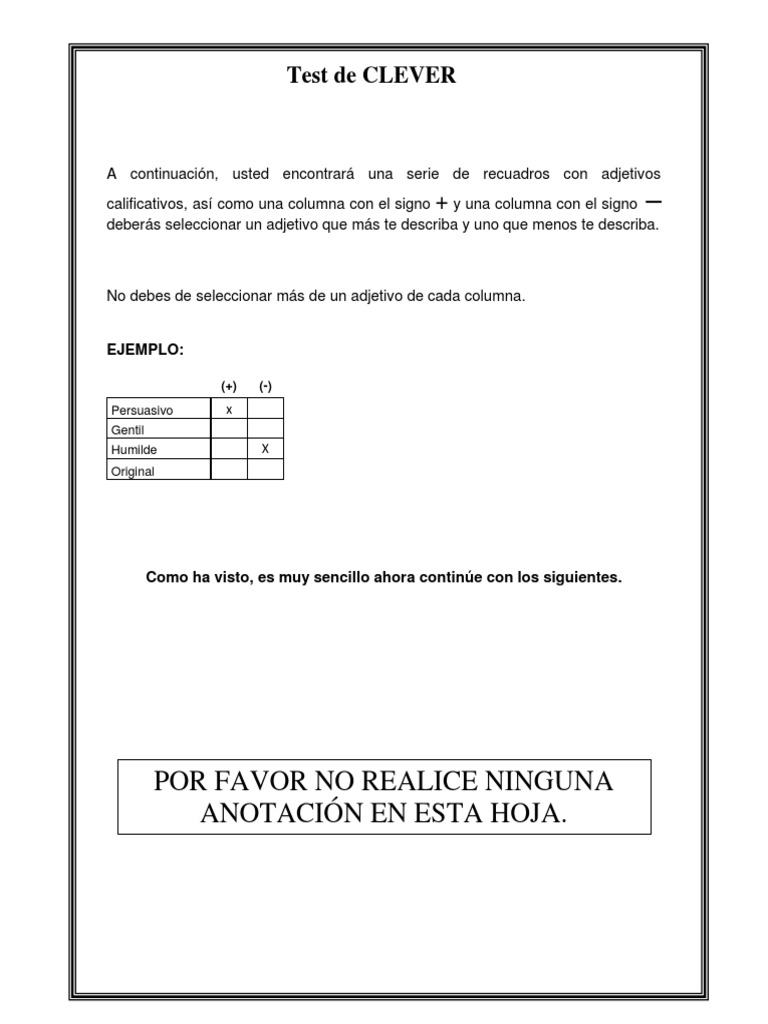 Test de Clever: Selección de Adjetivos | PDF
