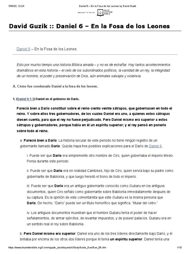 Daniel 6 en la fosa de los leones by david guzik pdf daniel