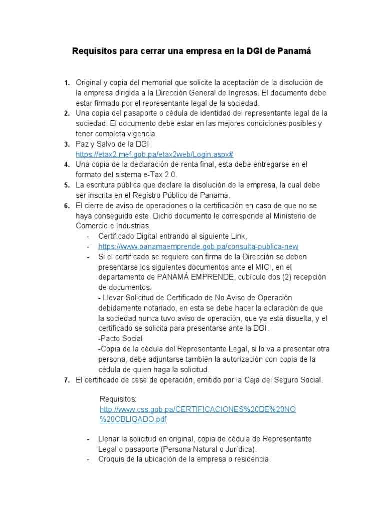 Requisitos para Cerrar Una Empresa en La DGI de Panamá | PDF