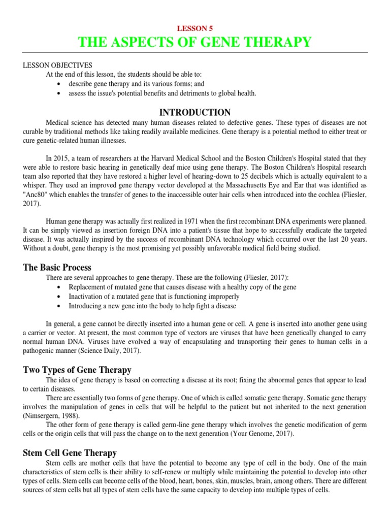 Lesson 13 The Aspect of Gene Therapy | PDF | Stem Cell | Gene Therapy