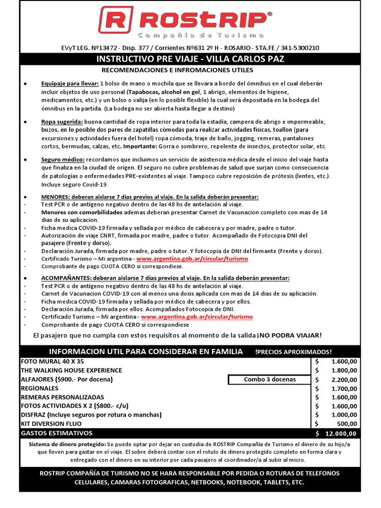 Instructivo Pre Viaje Villa Carlos Paz 2021 Pdf