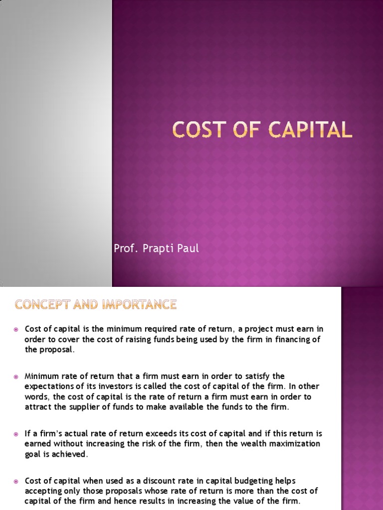 Cost of Capital PDF Cost Of Capital Financial Capital