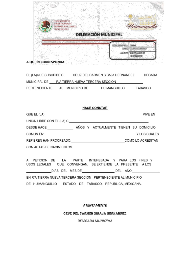 Carta de union libre pdf