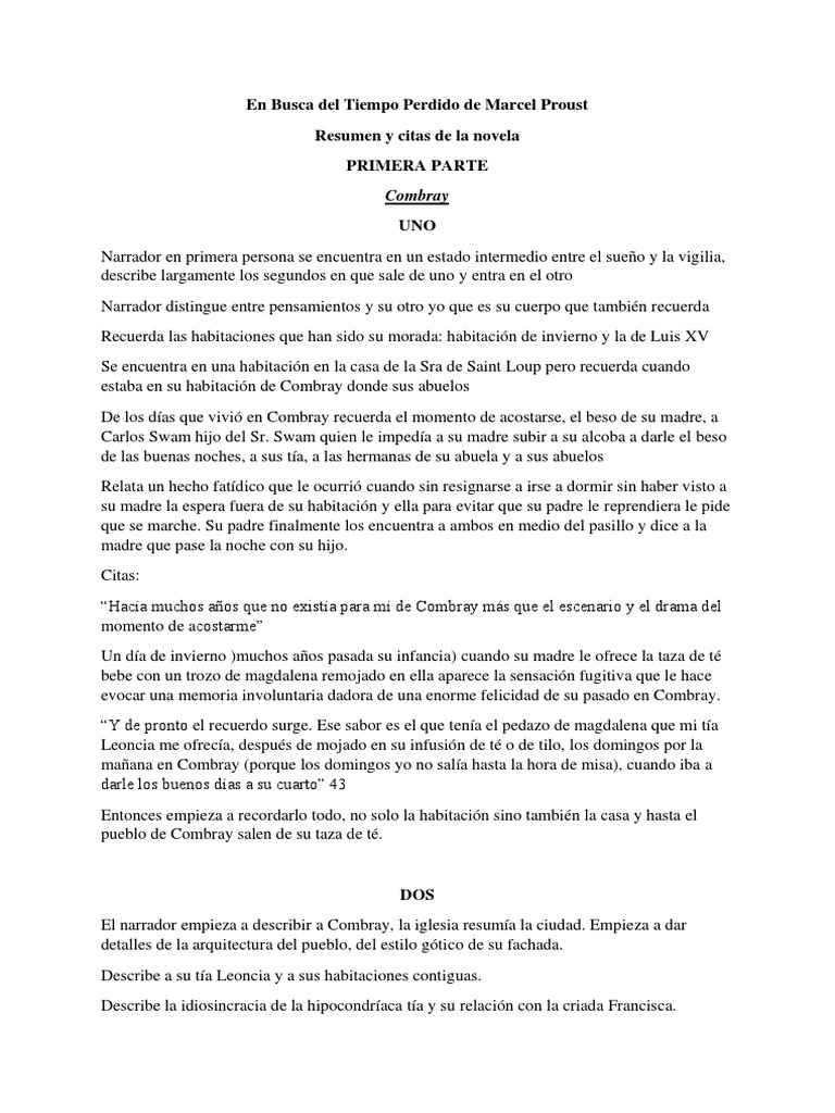 Resumen de "En busca del tiempo perdido" | PDF | En busca del tiempo ...