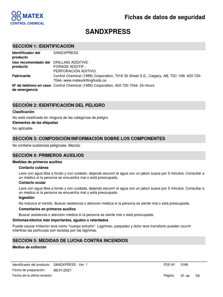 SDS SandXpress Spanish (NA) PDF Residuos Toxicidad