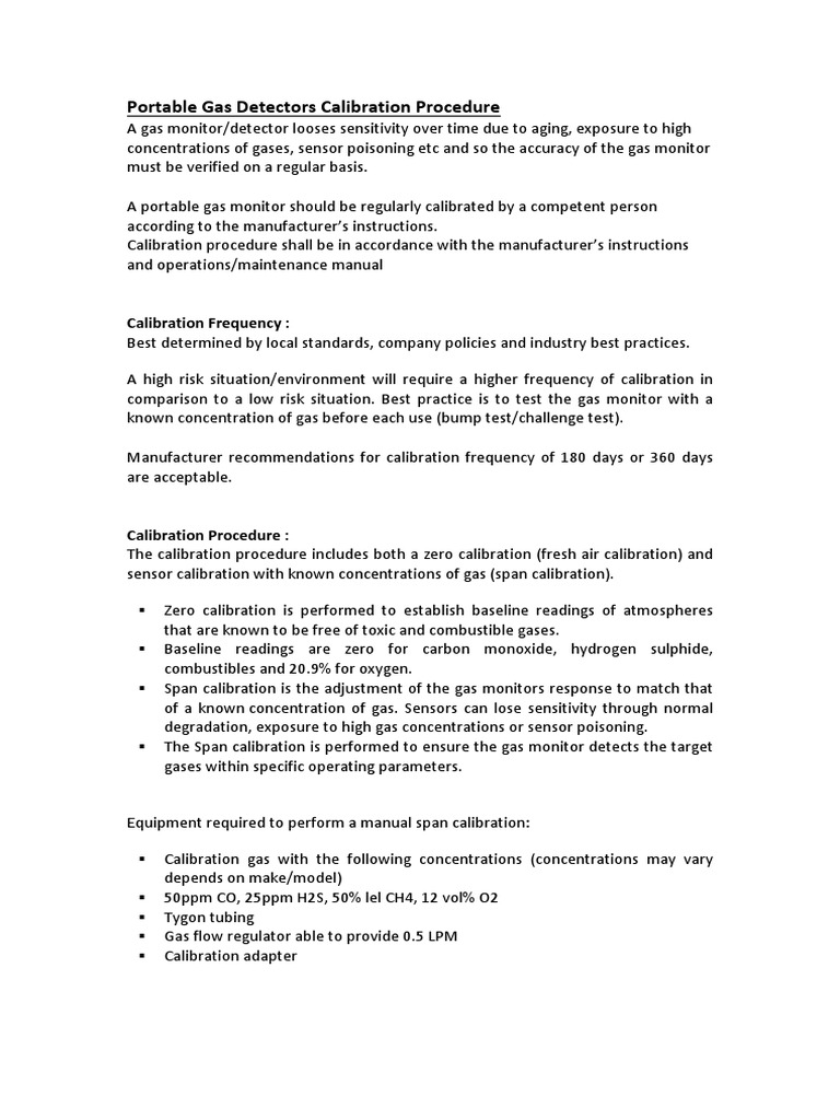 Portable Gas Detectors Calibration Procedure PDF