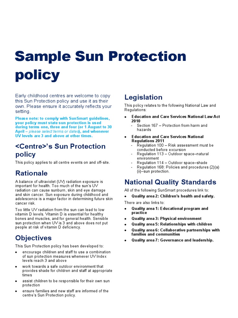 Sample ECC Sun Protection Policy Word FINAL.2 PDF Sunscreen