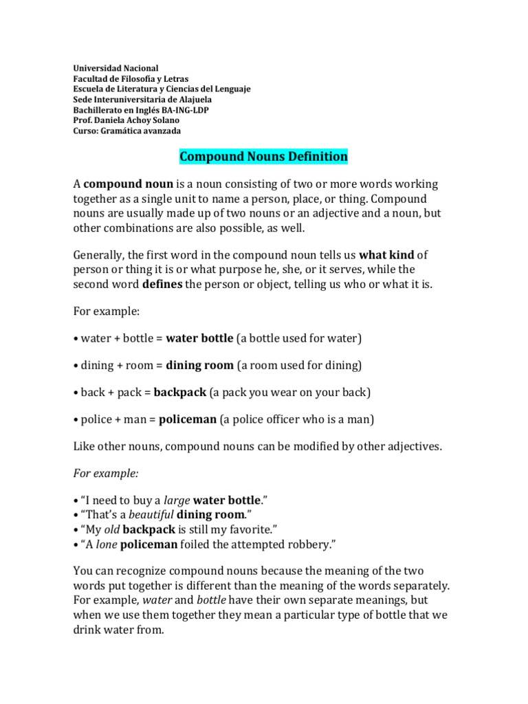 Compound Nouns and Adjectives | PDF | Foreign Language Studies | Wellness